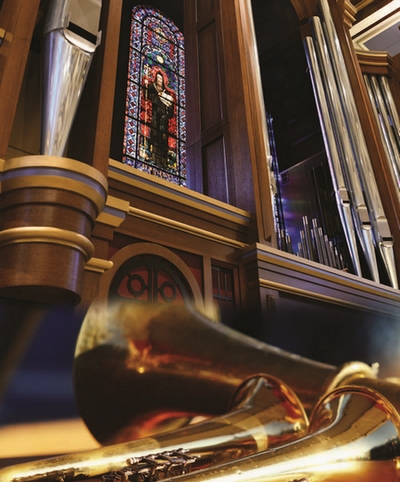 St Benedict
                Cathedral Organ Program graphic with organ and brass
