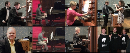 2014 Bach-a-thon collage: performers at
                        First Pres