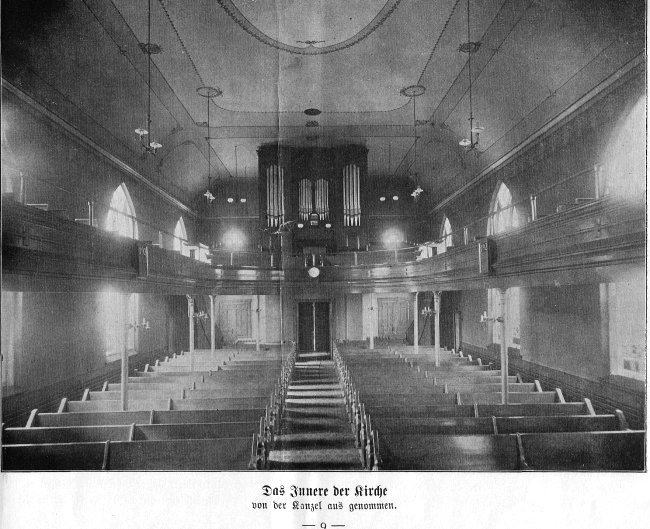 Zion UCC Evansville, view of rear gallery with 1864 Ulbricht organ